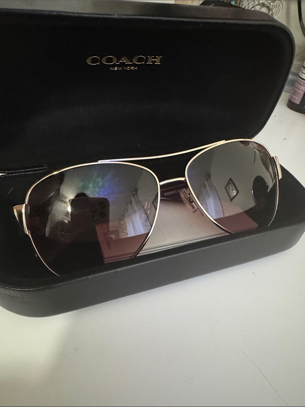 Coach Gold Aviator Sunglasses with Brown Gradient Lenses